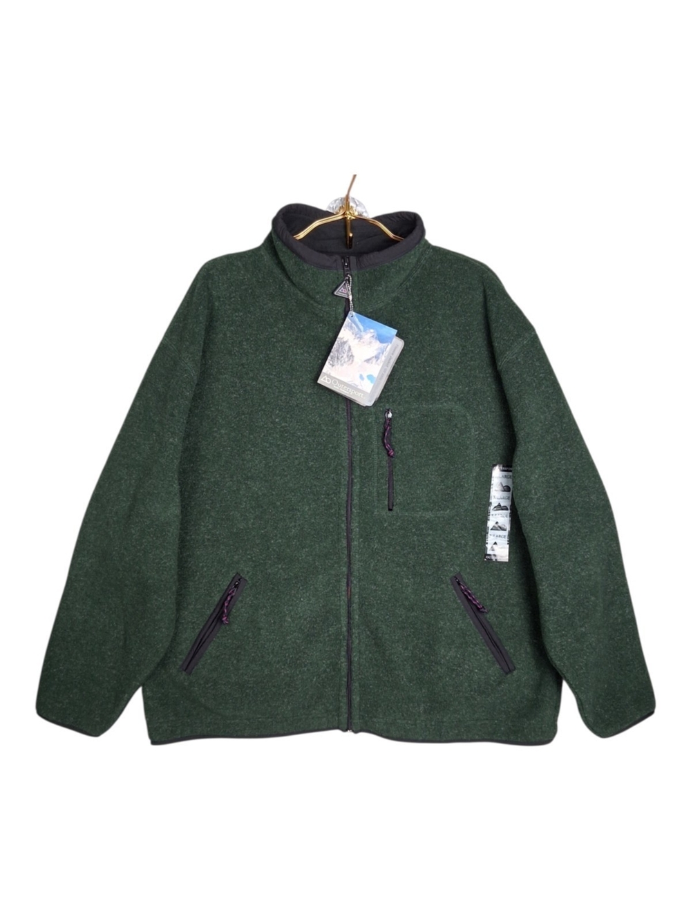 Outersport Fleece Jacket Mens XL New With Tags Green Full Zip Warm Vintage 90s